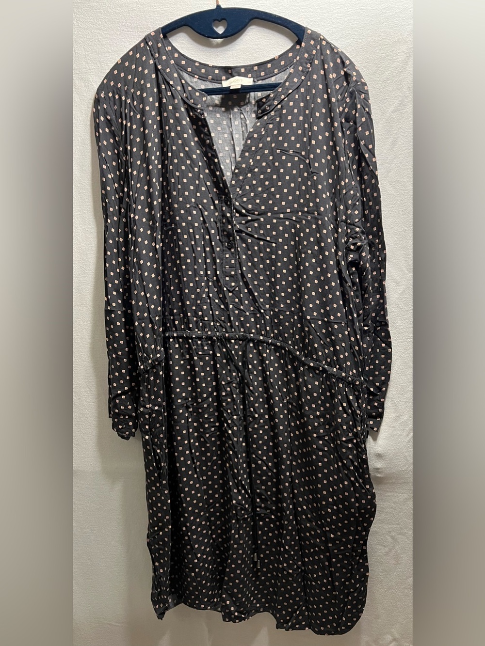 LOFT Brown Long-Sleeve Midi Dress with Cream & Orange Print